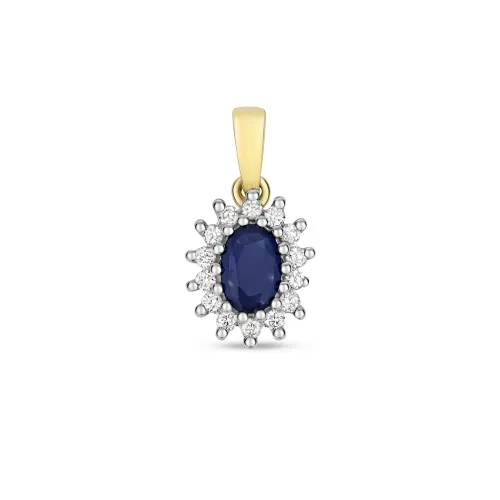 Diamond Cluster 6X4 Oval Sapphire Pendant 9ct Gold